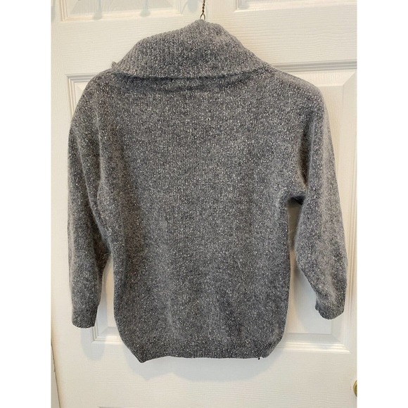 Angora Sweater Silk Gray Embellished Pearls Small Medium‎ Cowl Neck Vintage 90s - Picture 7 of 8